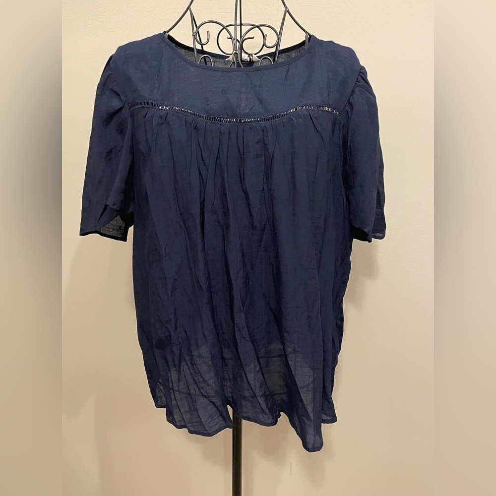 Nanette Lepore Navy Lightweight Flutter Sleeve Too Size Large NWT